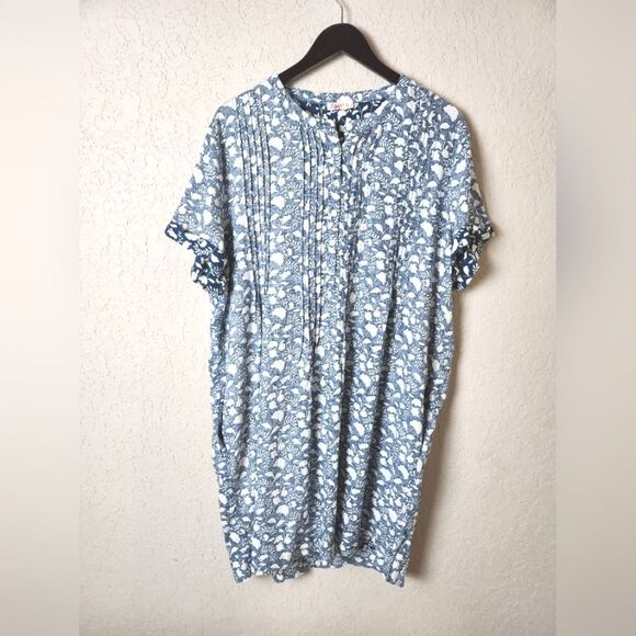 Faherty Gemina Linen Blend Shift Dress Indigo Echo Floral Size XL - Picture 3 of 8